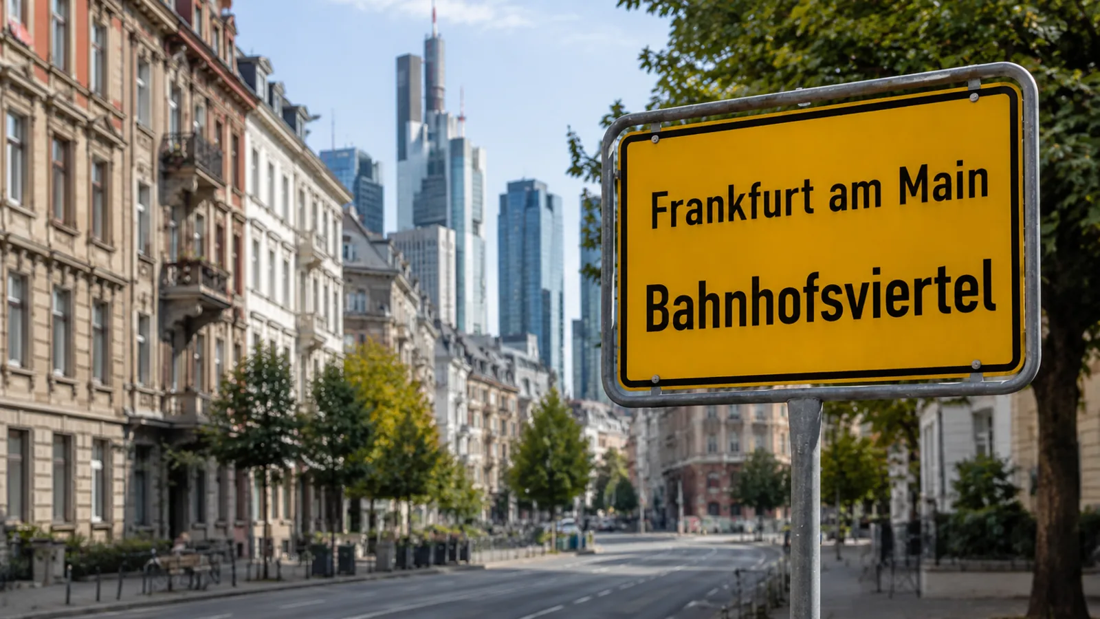 Ortseingangsschild Frankfurt am Main – Bahnhofsviertel