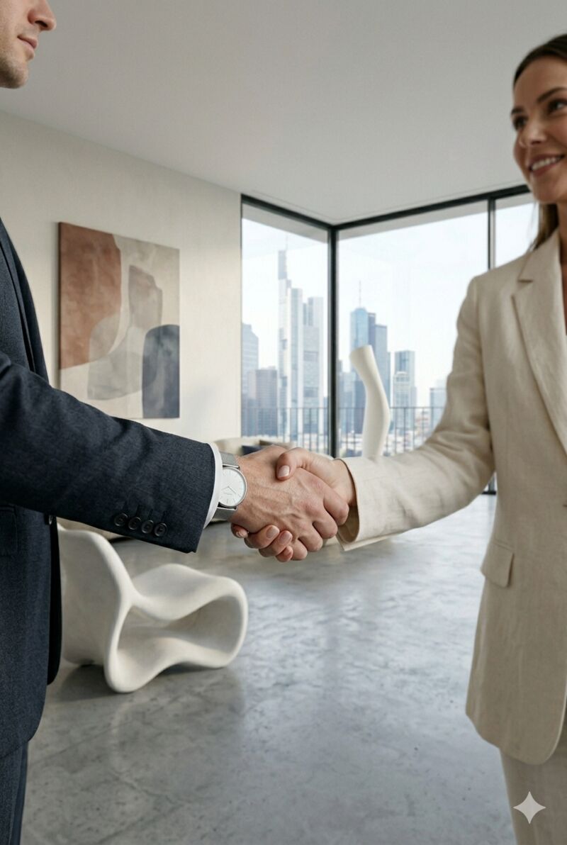 Professioneller Handschlag in modernem Premium-Interior — Phase Besichtigung