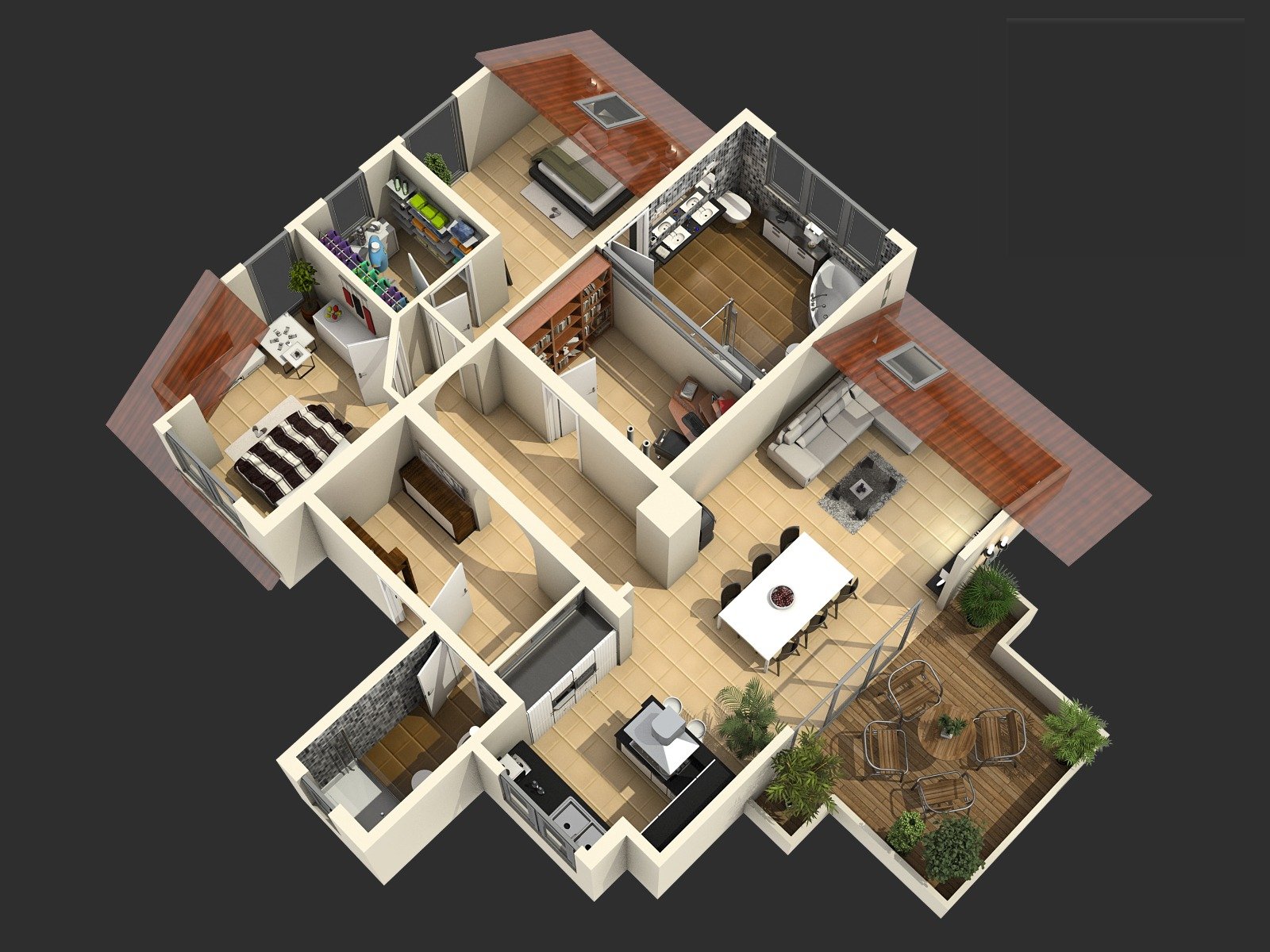 3D-Plan Dachgeschoss-Wohnung