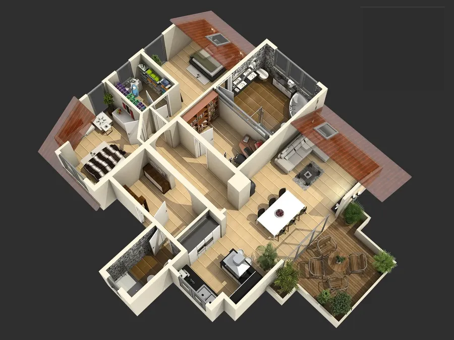 3D-Plan Dachgeschoss-Wohnung